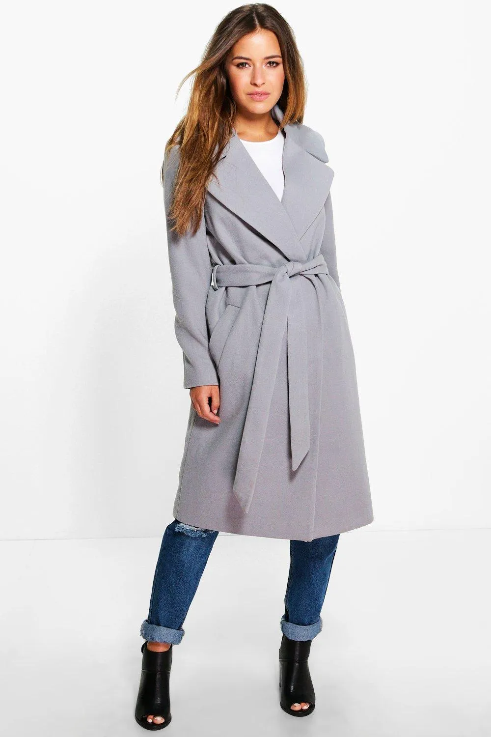 Petite Anna Oversized Collar Belted Robe Coat