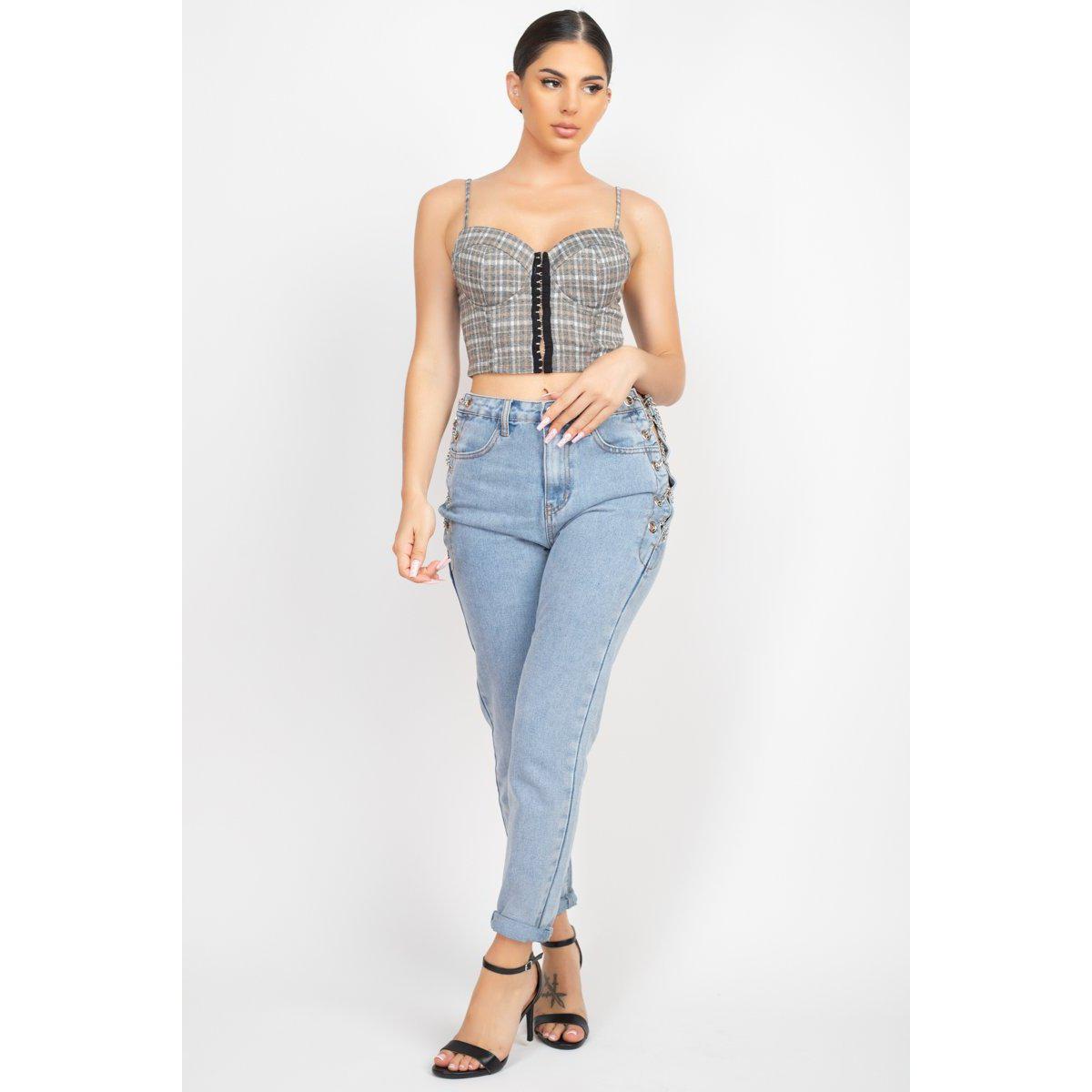 Plaid Hook & Eye Sweetheart Crop Top