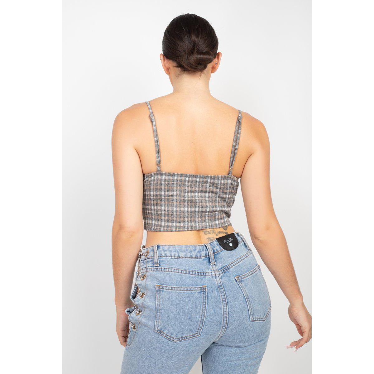 Plaid Hook & Eye Sweetheart Crop Top