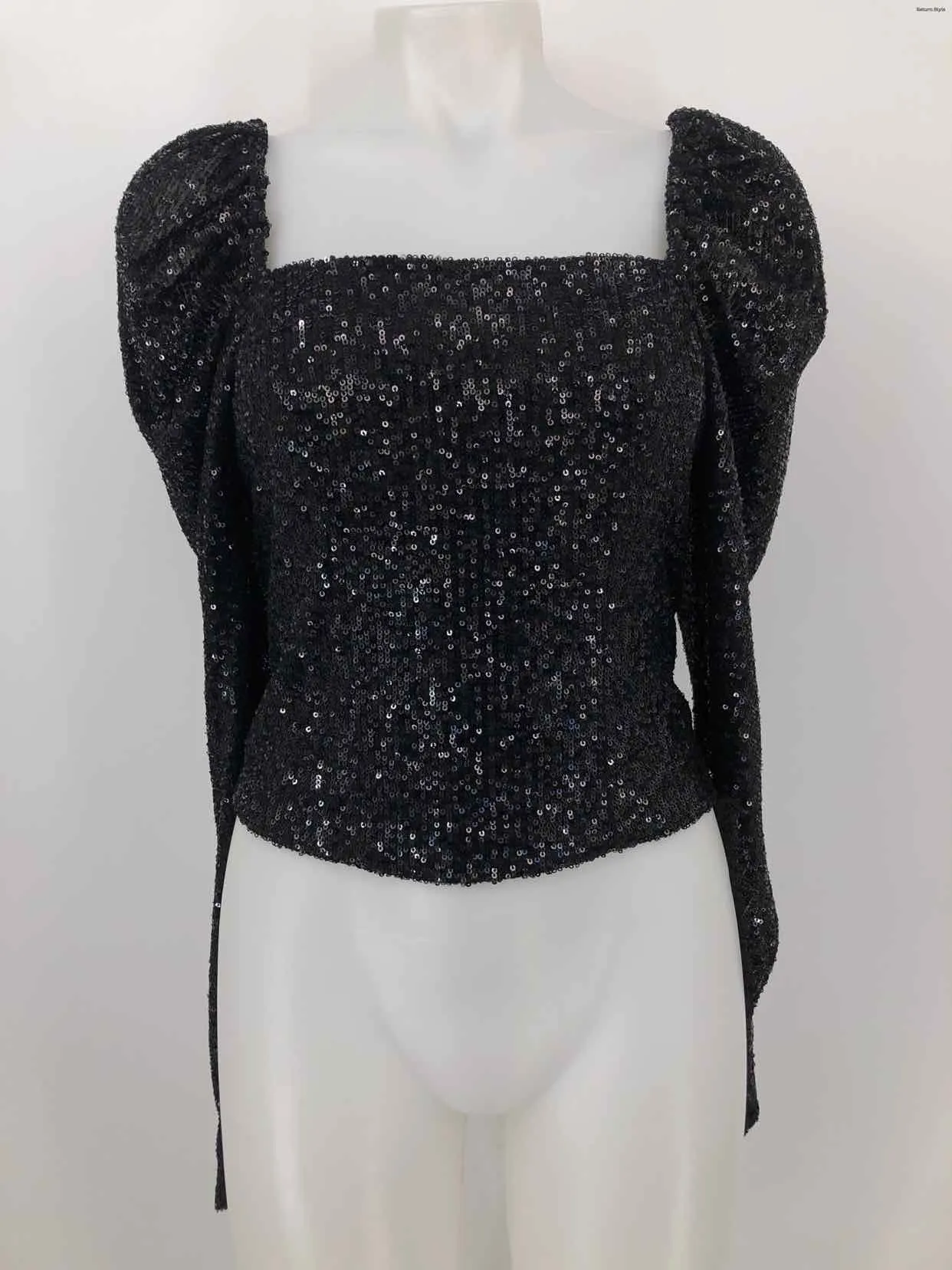 RAMY BROOK Black Sequined Longsleeve Puff Sleeves Size 2  (XS) Top