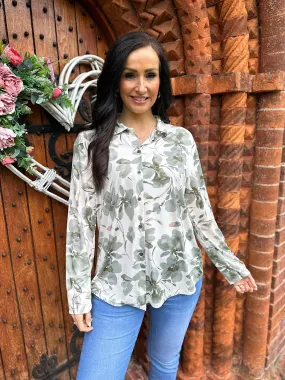 Sage Floral Button Blouse Ava