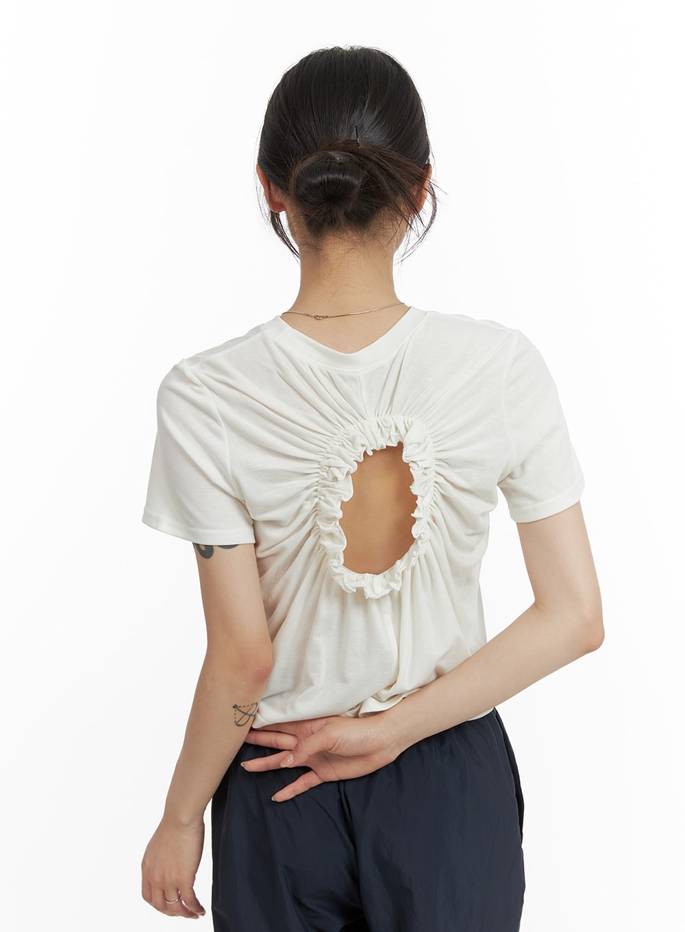 Shirred Cut-Out Back Top CM426