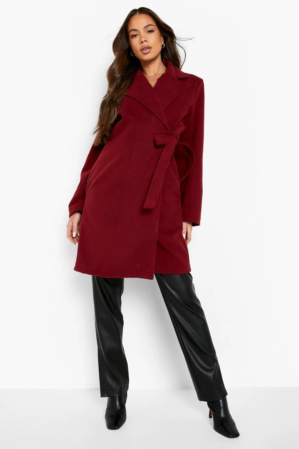 Side Tie Wool Look Coat