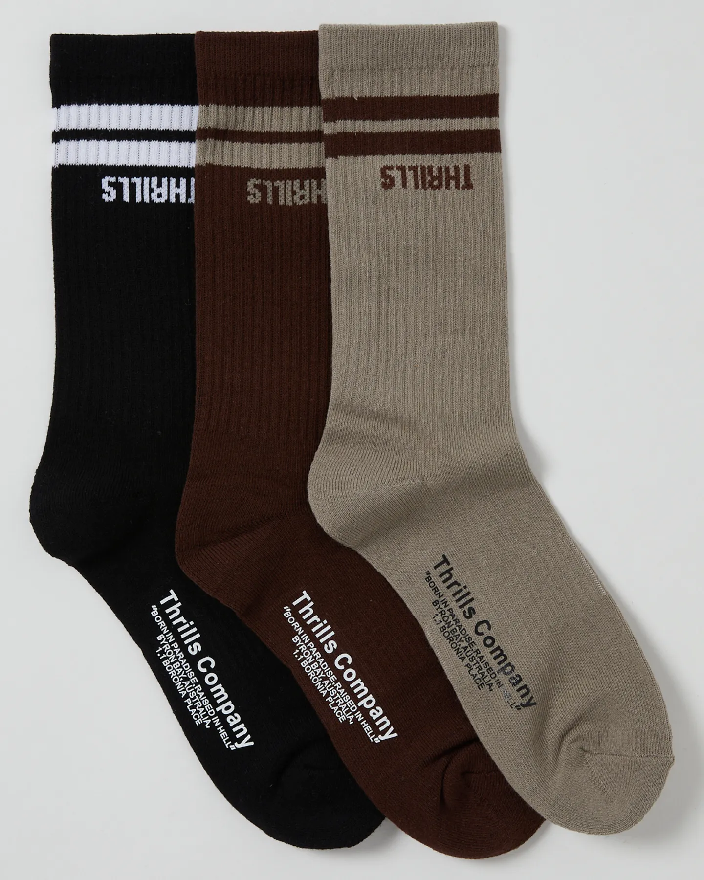 Thrills Minimal Thrills 3 Pack Sock - Oyster/Merch Black/Deep Plum | SurfStitch