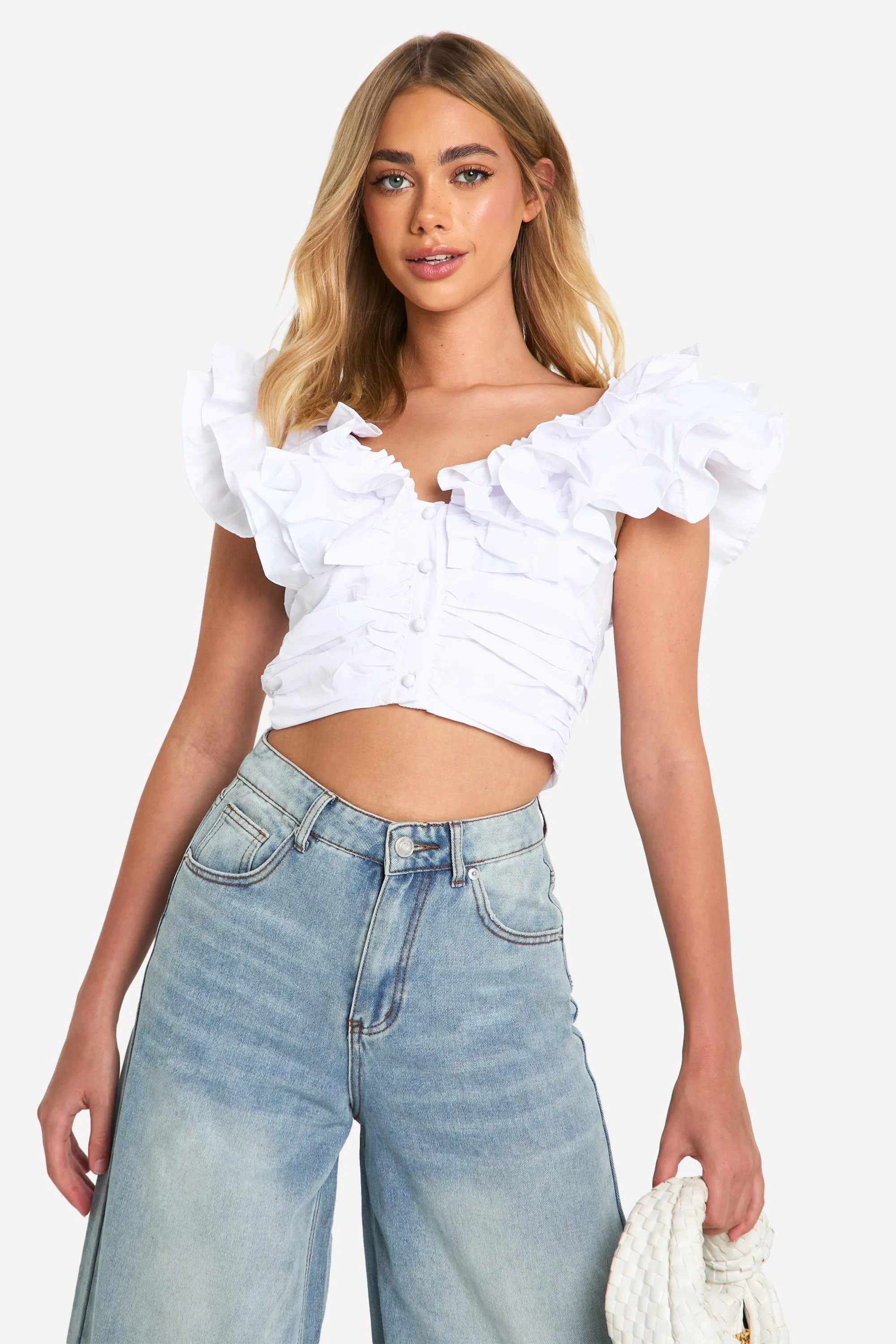 Tops | Ruffle Woven Crop Top | boohoo