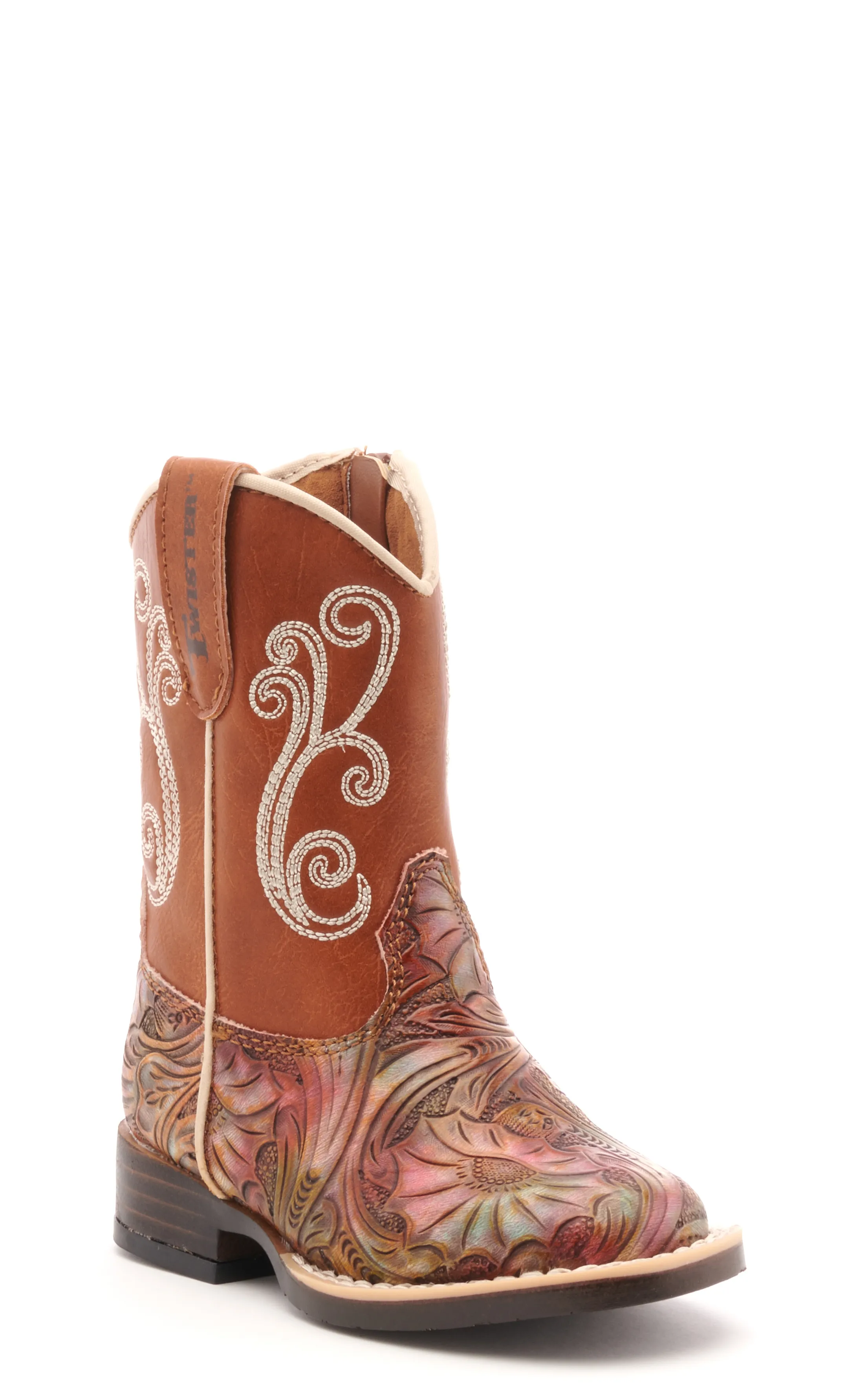 Twister Toddler Multi Color Embossed and Rust Square Toe Cowboy Boots