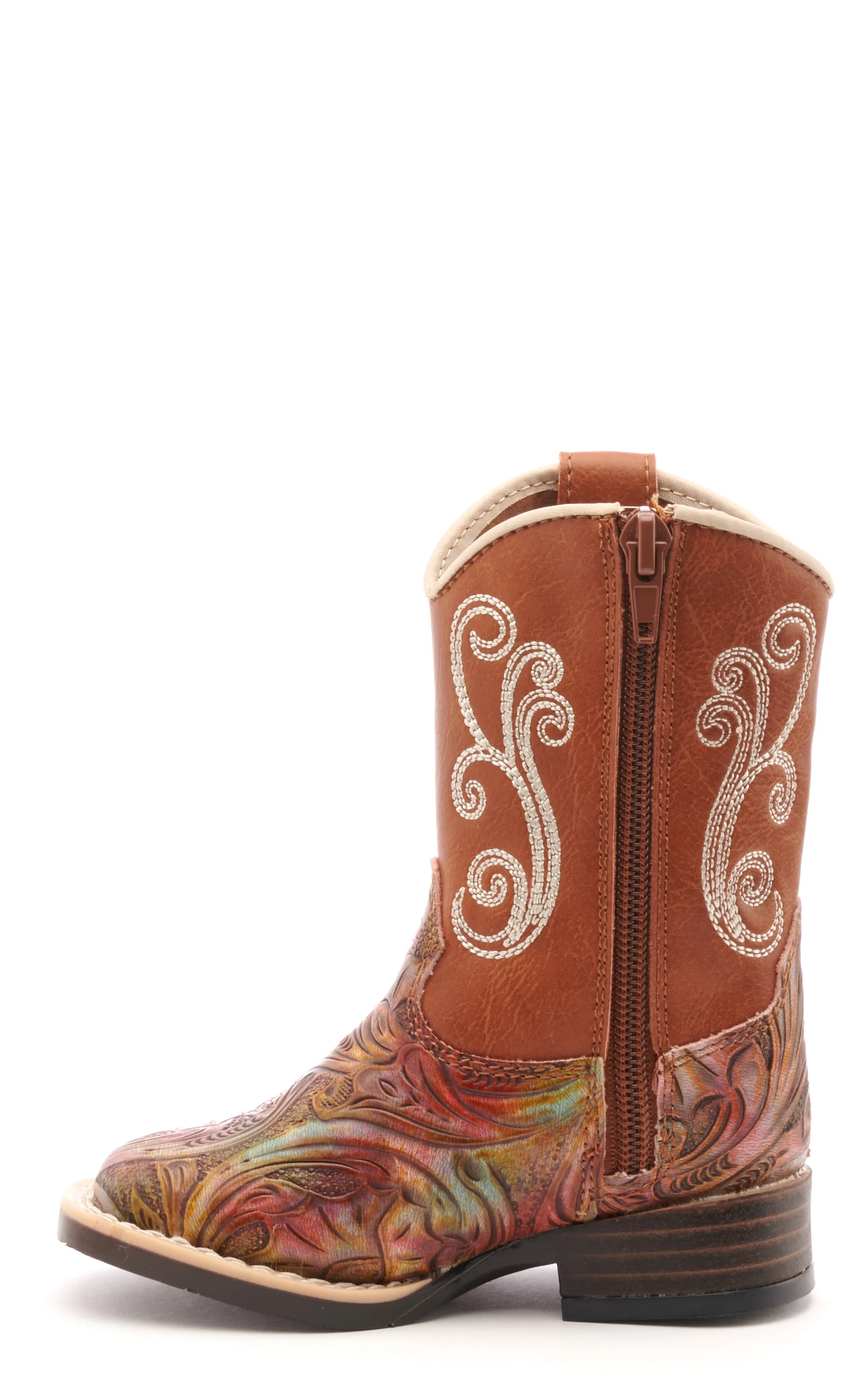 Twister Toddler Multi Color Embossed and Rust Square Toe Cowboy Boots