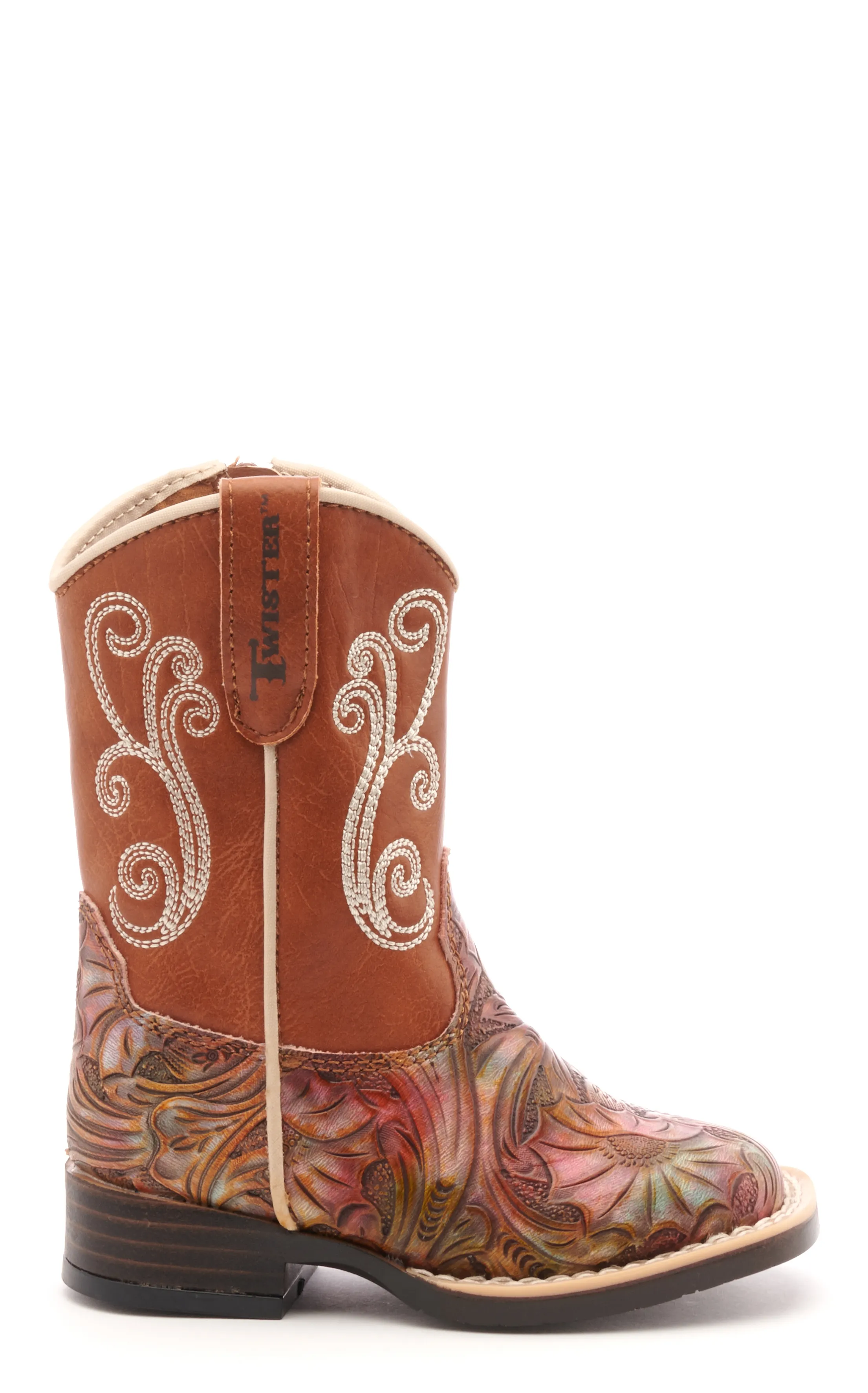 Twister Toddler Multi Color Embossed and Rust Square Toe Cowboy Boots