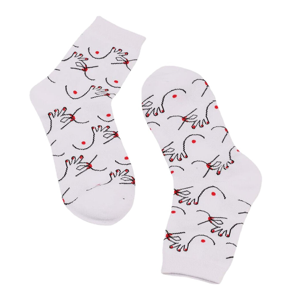 Women Cotton Personality Funny Pattern Breathable Sweat-absorbent Tube Socks