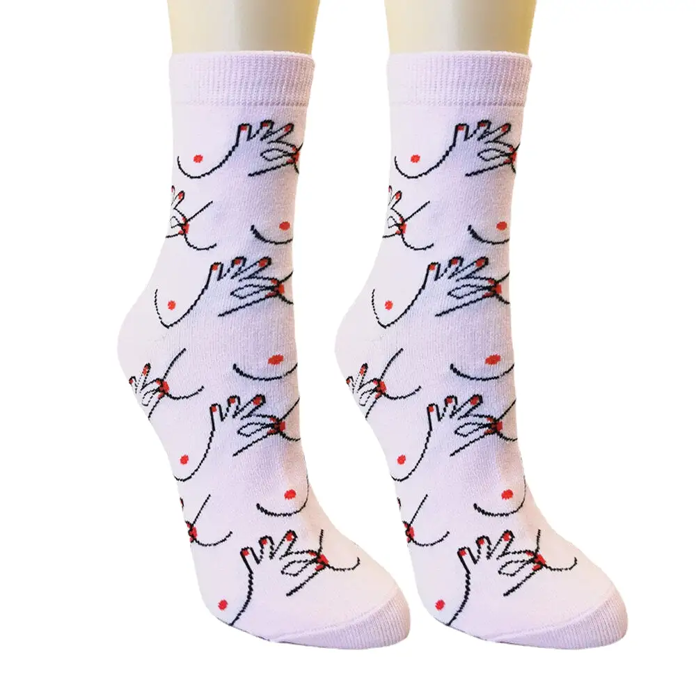 Women Cotton Personality Funny Pattern Breathable Sweat-absorbent Tube Socks