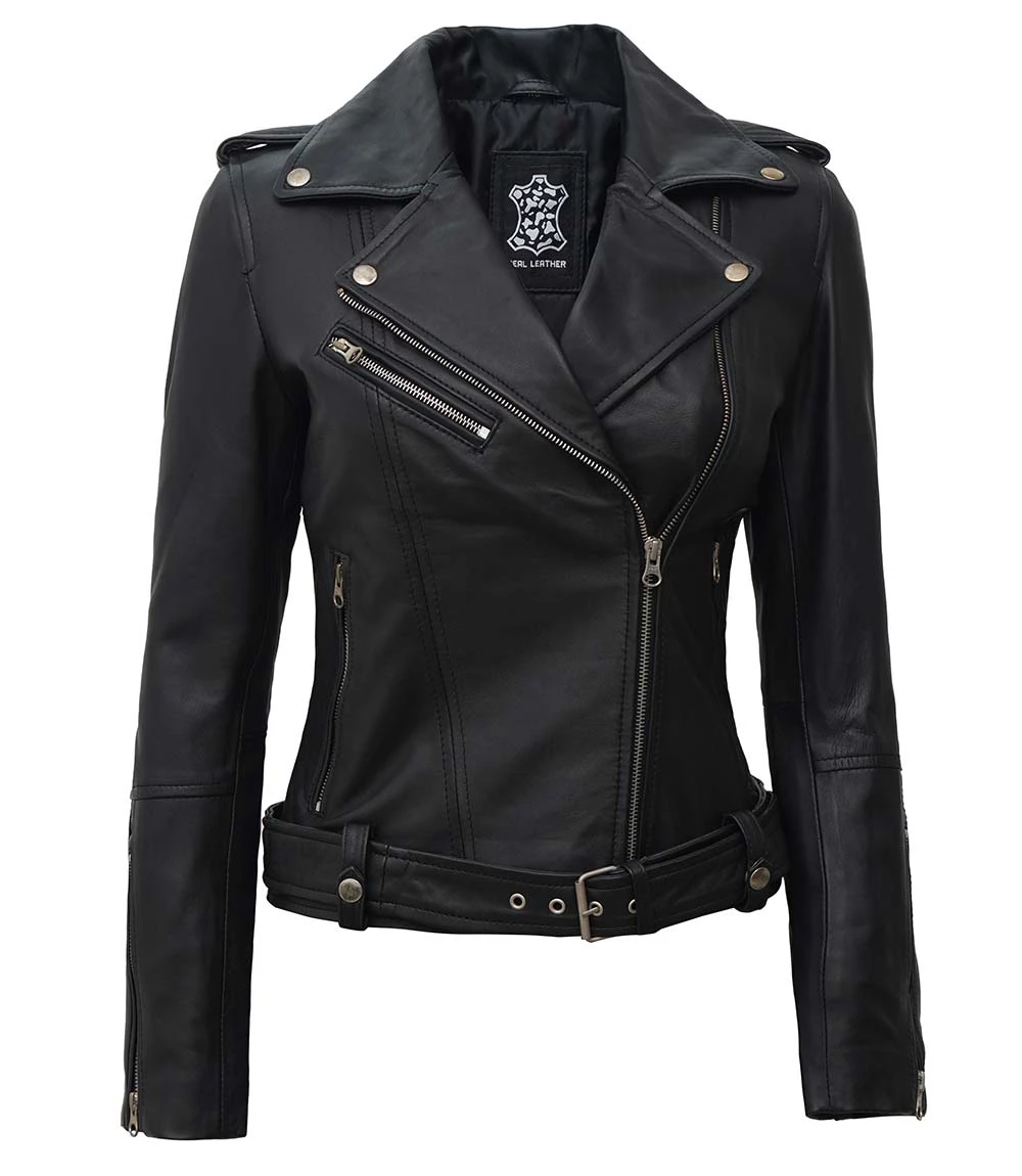 Women's Black Asymmetrical Real Biker Leather Jacket