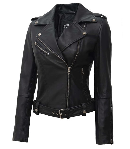 Women's Black Asymmetrical Real Biker Leather Jacket