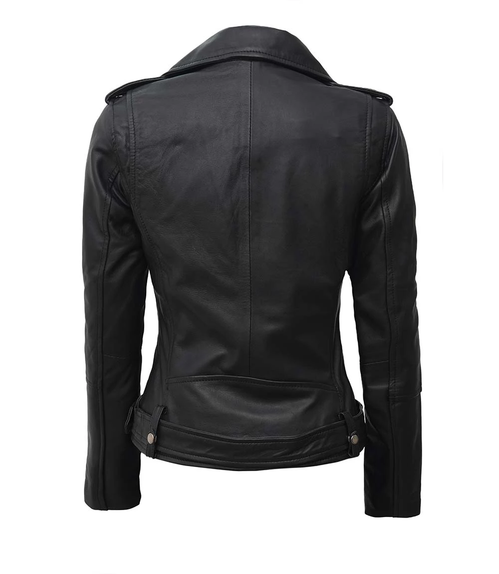 Women's Black Asymmetrical Real Biker Leather Jacket