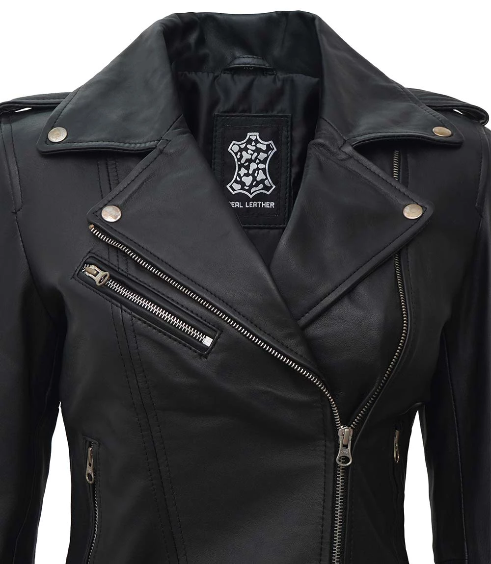 Women's Black Asymmetrical Real Biker Leather Jacket