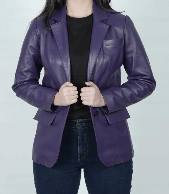 Women's Two Button Purple Leather Blazer Jacket