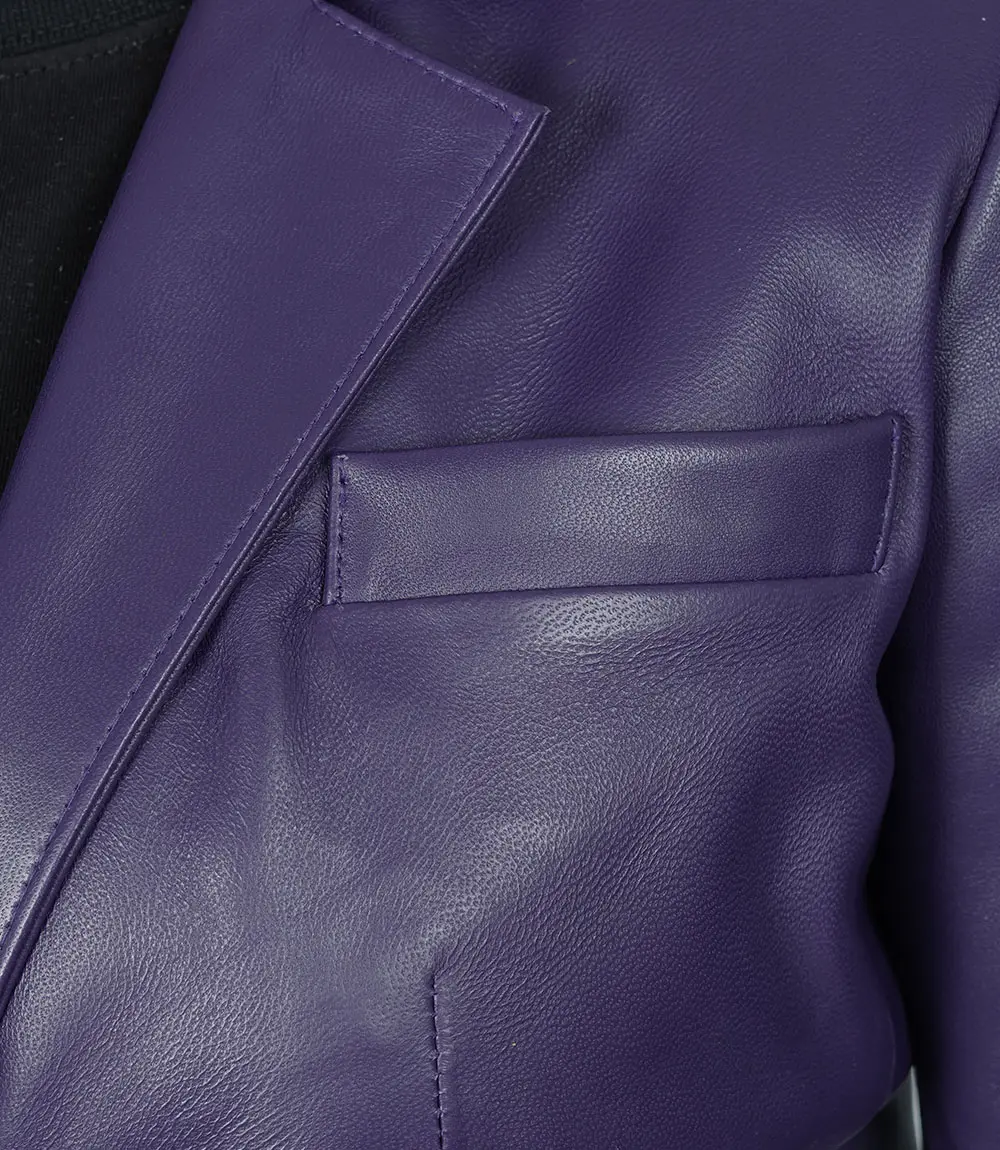 Women's Two Button Purple Leather Blazer Jacket