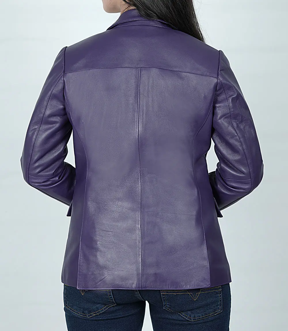 Women's Two Button Purple Leather Blazer Jacket