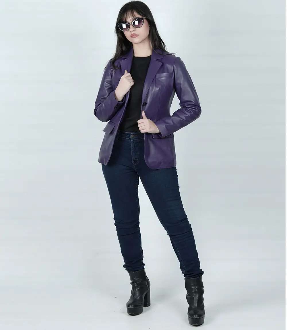 Women's Two Button Purple Leather Blazer Jacket