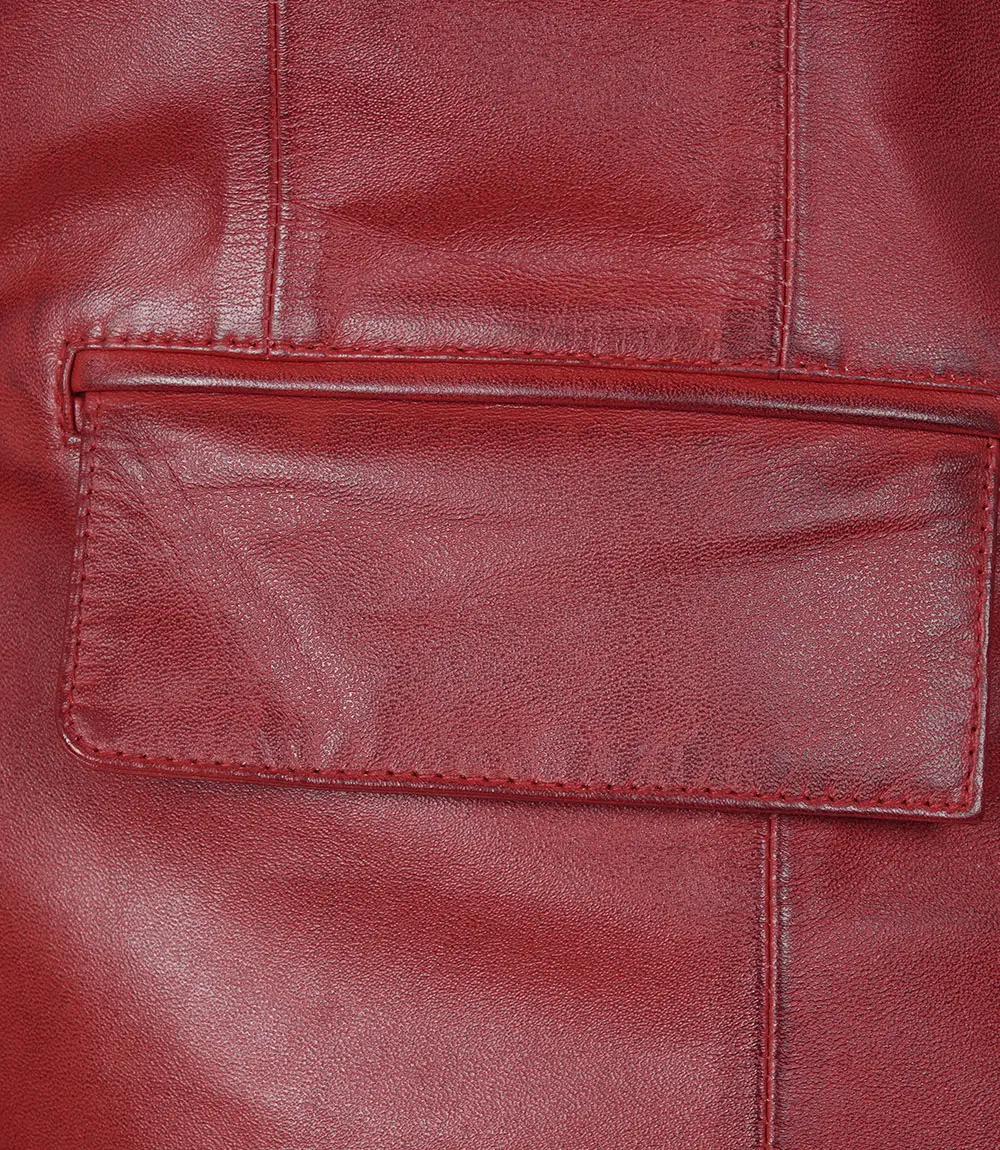 Women's Two Button Red Leather Blazer Jacket