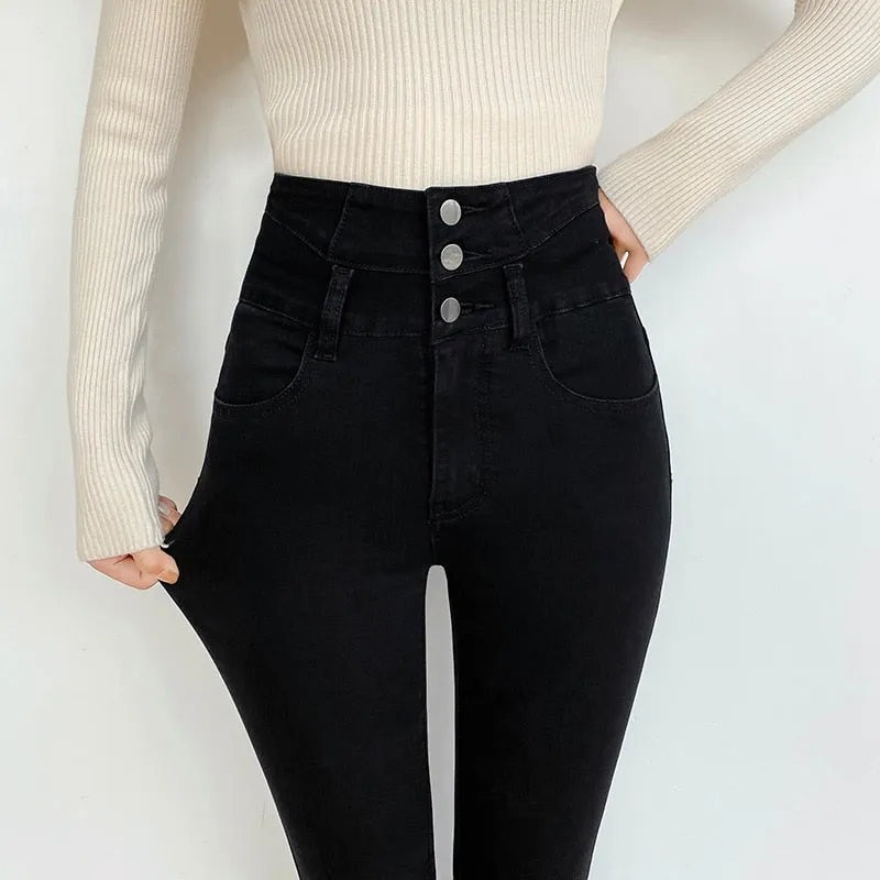 Women's Korean Casual Style Stretch Skinny High Waist Denim Jeans