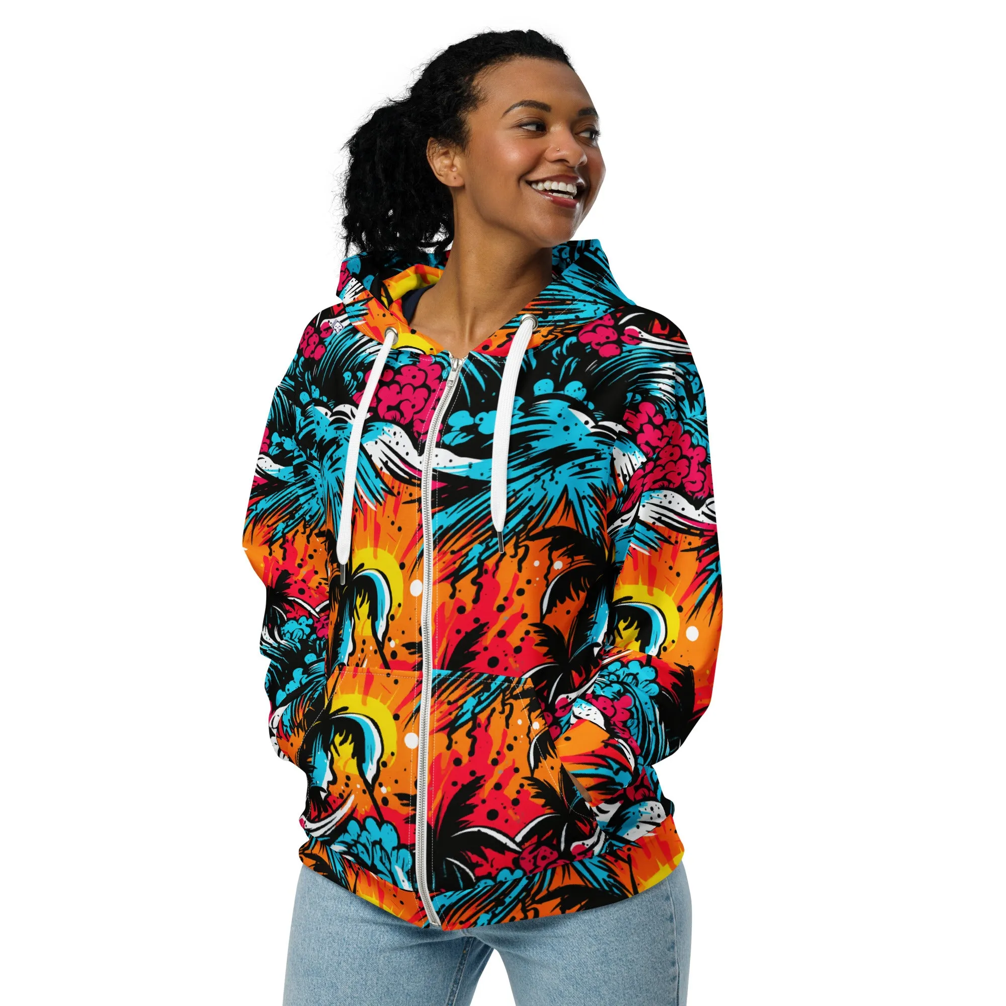 Womens Zip Hoodie - Tropical Adventure 001