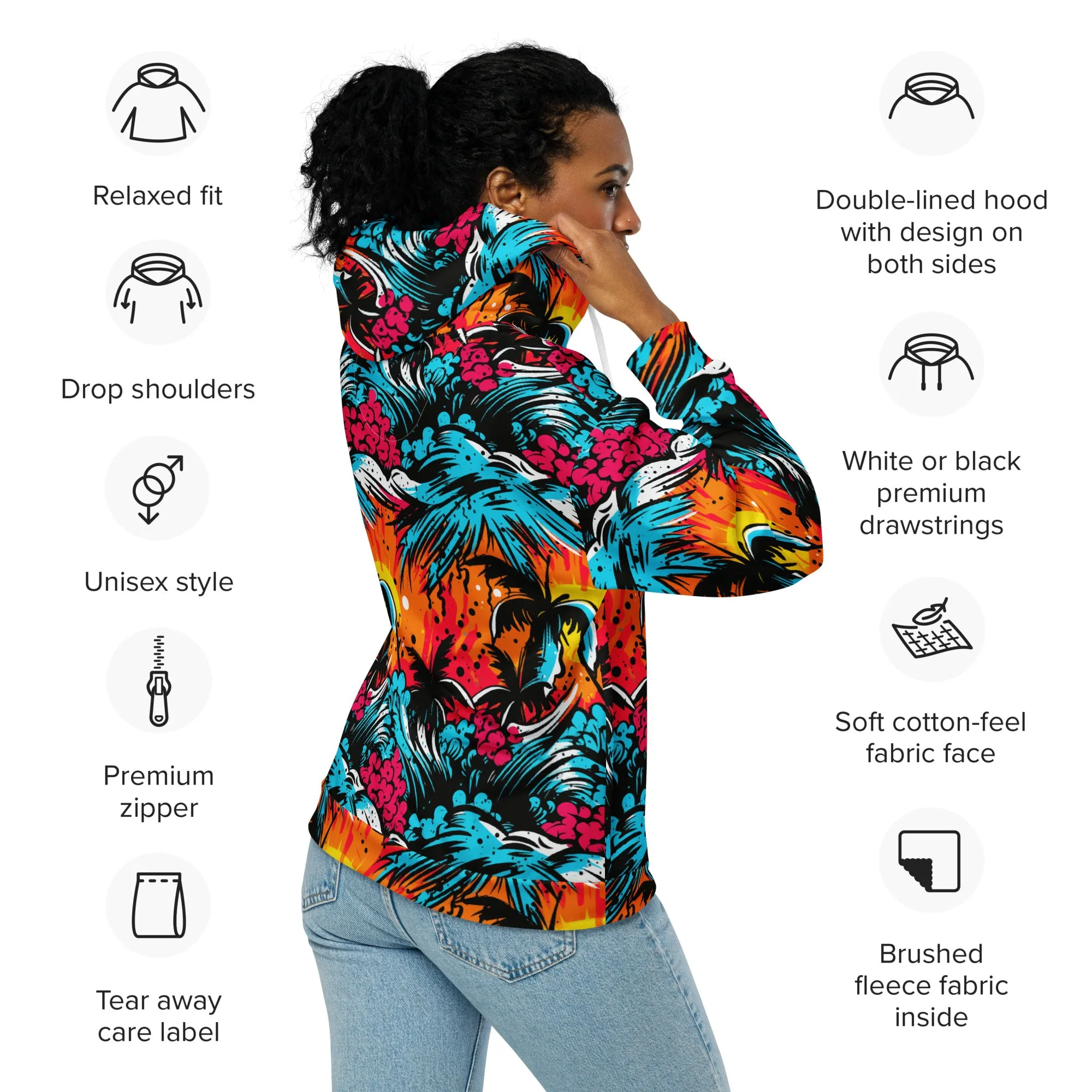 Womens Zip Hoodie - Tropical Adventure 001