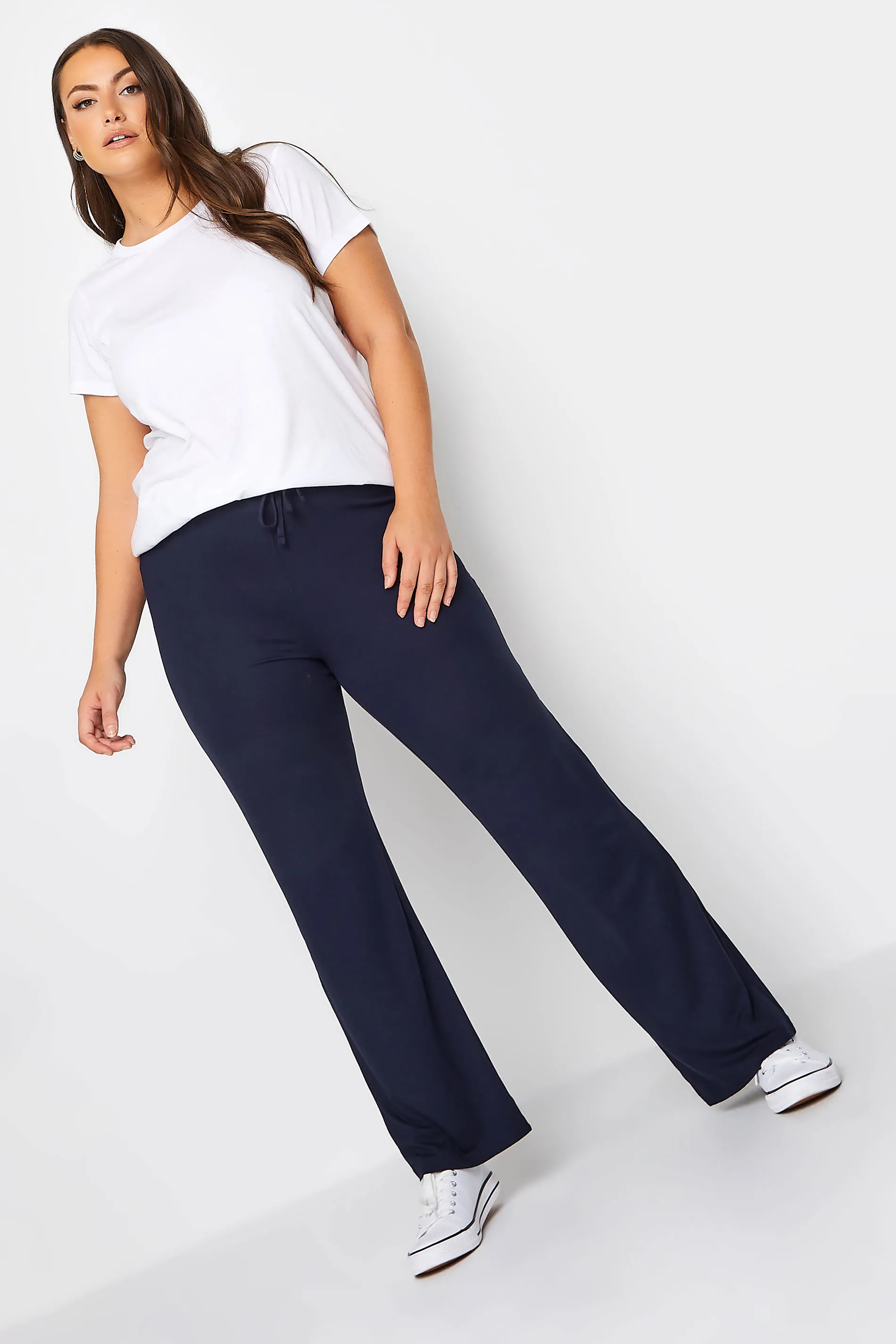 YOURS BESTSELLER Curve Navy Blue Wide Leg Pull On Stretch Jersey Yoga Pants